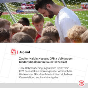 Weltmeister Mustafi unterschreibt unzählige Autogramme für funkelnde Kinderaugen. Bild: Schäfer / Grafik: HFV